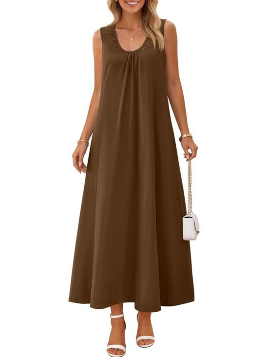 Dresses & Skirts - Women's Brown Sundresses Ruch Beach Summer Sleeveless Loose Tank Maxi Dress